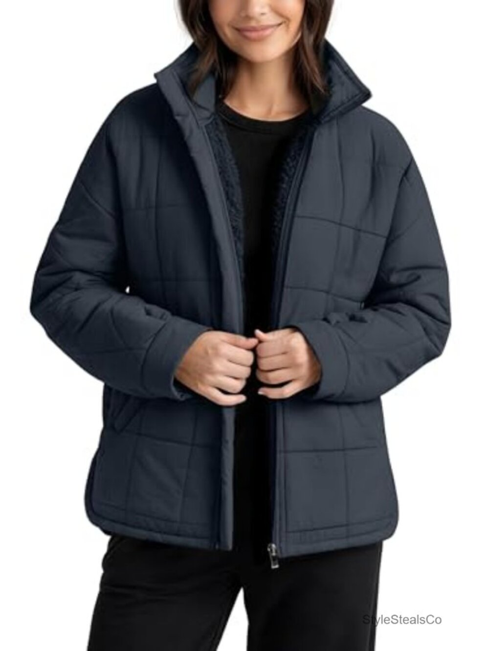 Sherpa Lined Insulated Jacket Full Zip Funnel Neck Winter Warm Coat